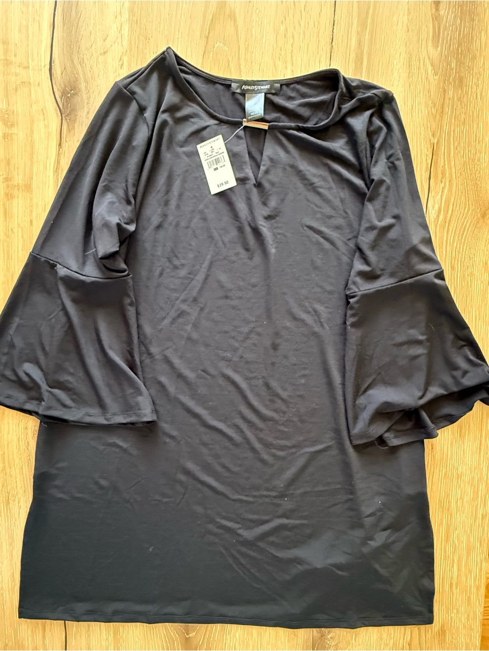 Ashley Stewart Black V-Notch Pullover Tunic